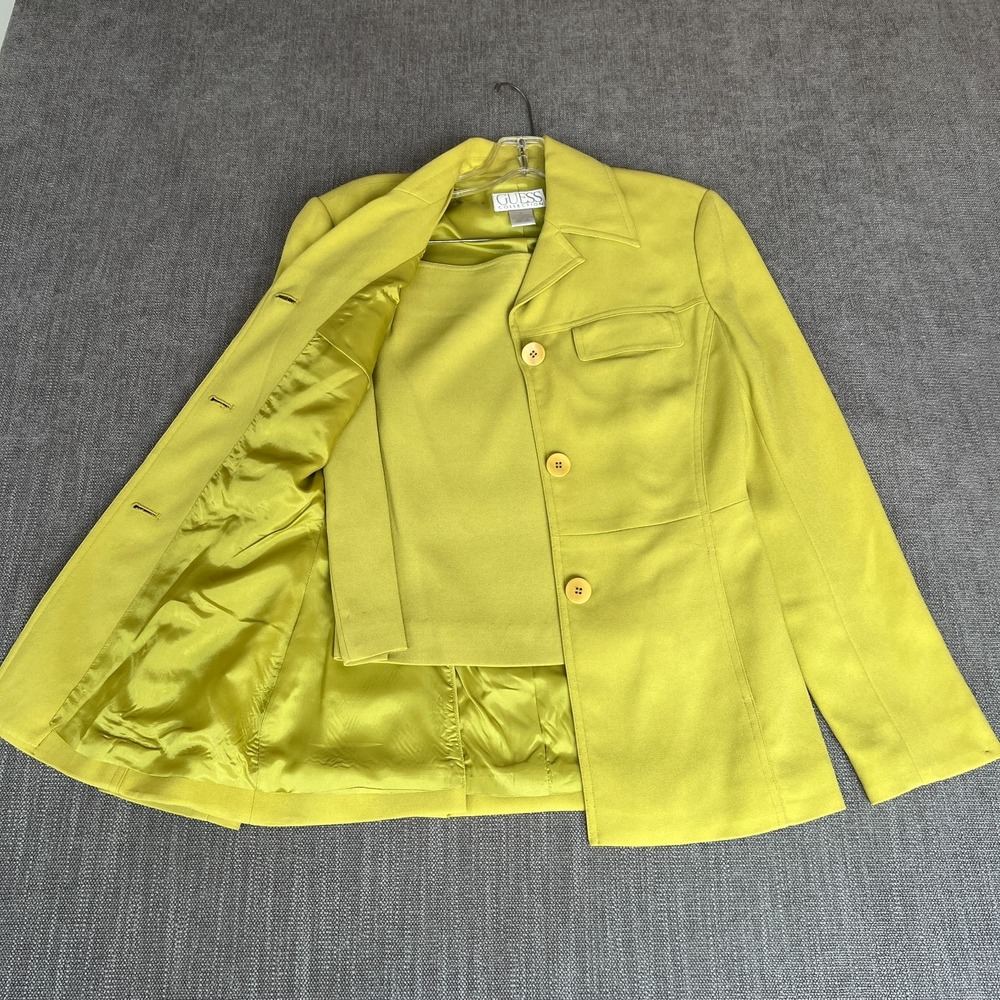 Vintage Guess Two-Piece Blazer & Skirt Suit Set Women 4 Lime Green Office Career